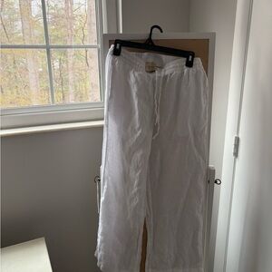 White Linen Drawstring Pants